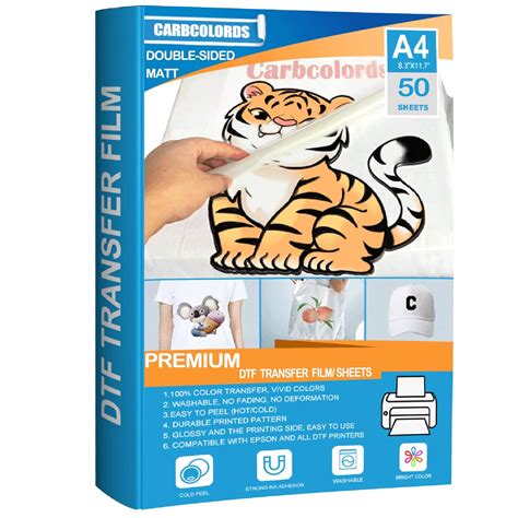 Carbcolords DTF Transfer Film Paper - A4(8.4" x 11.7") 50 Sheets Double ...