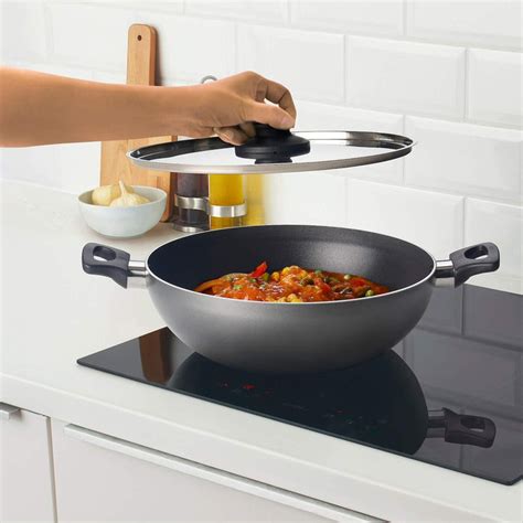 IKEA ALTICKA Kadai wok with lid, 28 cm (11 ") with LÄMPLIG Trivet, sta ...