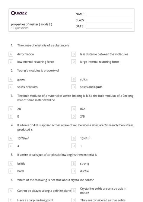 50+ solids liquids and gases worksheets on Quizizz | Free & Printable