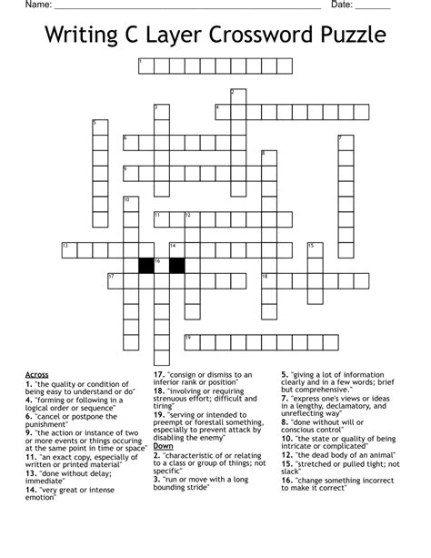 Writing C Layer Crossword Puzzle - WordMint
