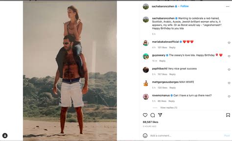 'Jageshemash'! Sacha Baron Cohen channels Borat in tribute to wife Isla ...