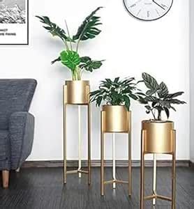 M K HANDICRAFTS - Modern Metal Plant Stand Set with Pots, 3 Tiered Gold ...