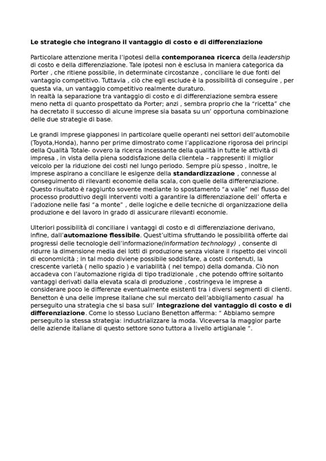 Le strategie che integrano il vantaggio di costo e di differenziazione ...