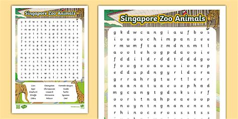 Singapore Zoo Animals Word Search (teacher made) - Twinkl