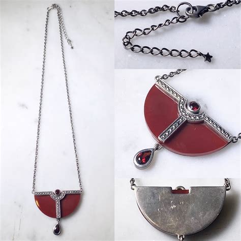 vintage silver semicircle ceramic pendant necklace | NOIR ONLINE