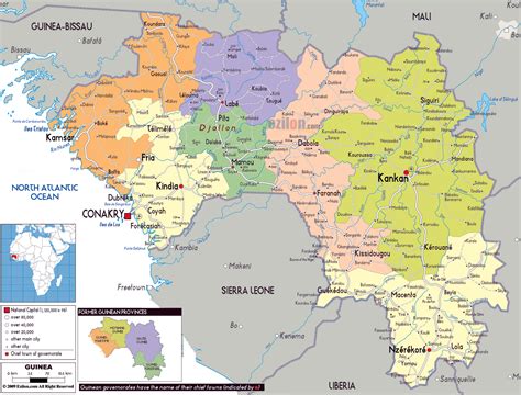 Political and administrative map of Guinea. Guinea political and administrative map | Vidiani ...