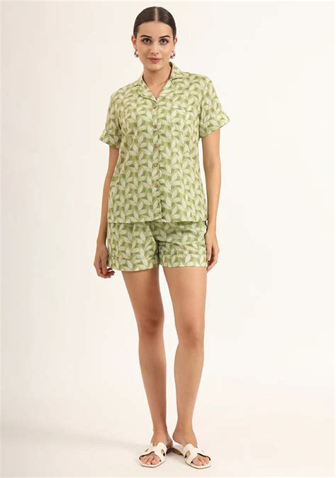 Green Printed Pure Cotton Regular Night Suit