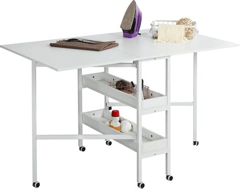 MELLCOM Home Hobby Craft Table with Storage Shelves, Mobile Folding ...