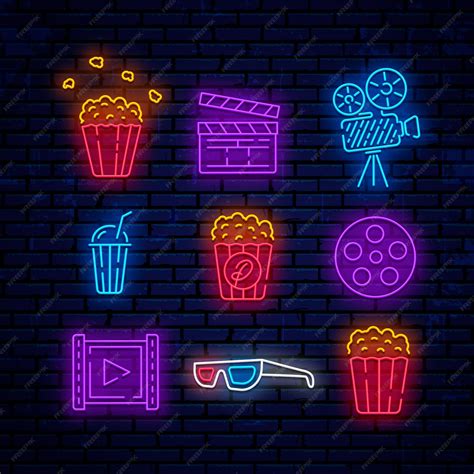 Neon cinema logos | Premium Vector