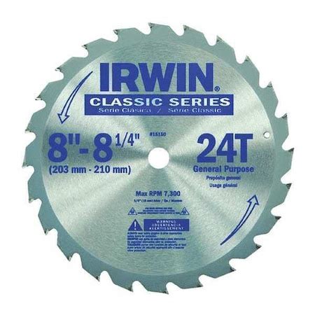 Irwin 8-1/4", 24-Teeth Circular Saw Blade, Steel 15150 | Zoro