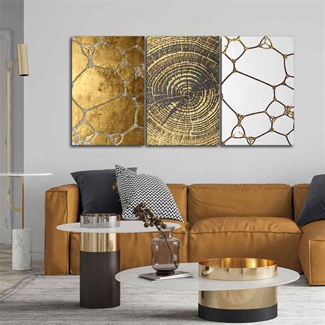 3D Golden Art Wall Painting of 3 Pieces – Vibecrafts