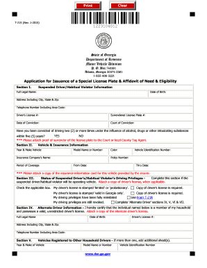 Georgia Special License Plate Application - Blank Fillable Template ...
