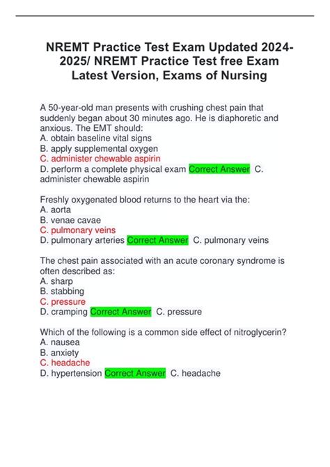 NREMT Practice Test Exam Updated / NREMT Practice Test free Exam Latest ...