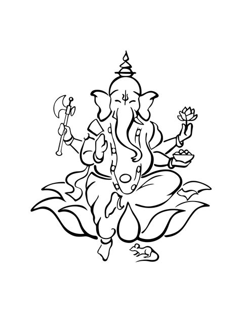 Ganesha, Hindu God of Beginnings, on Lotus Flower. Silhouette Ink Sketch 11880522 Vector Art at ...