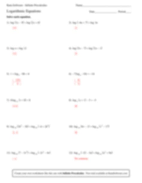 Image result for Logarithmic Equations Worksheet