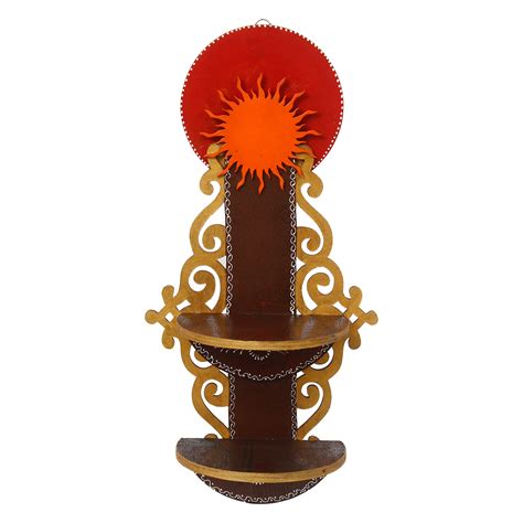 Brown & Red MDF Pooja Temple/Mandir with Additional Shelf - eCraftIndia ...