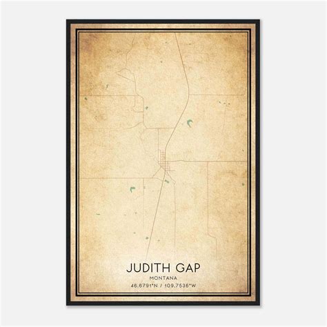 Vintage Judith Gap Montana Map Poster, Judith Gap MT City Road Wall Art ...