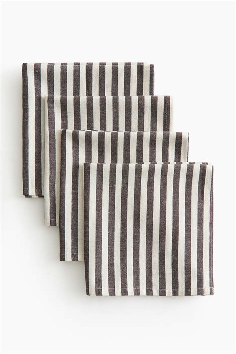 Dark brown/Striped 4-pack cotton napkins at H&M Home | H&M IN