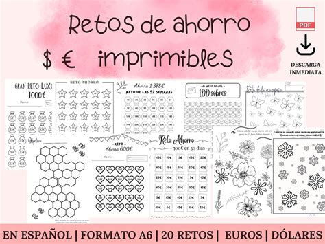 Printable Savings Challenges | SPANISH | Euros Dollars | 20 PDF ...