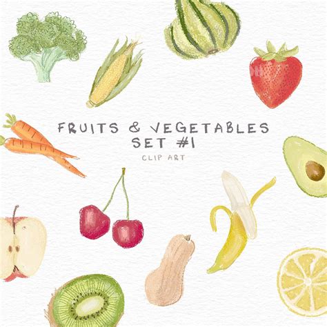 Fruits and Veggies Clip Art Set 1 Clip Art for Cooking or Cook Book ...