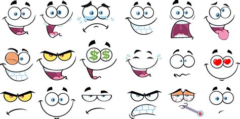 Cartoon funny faces old animation style vector hand drawn collection ...