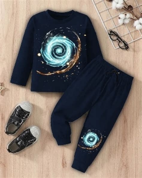 Navy and White Polka Dot Cotton Blend Boys' Matching Outfit.