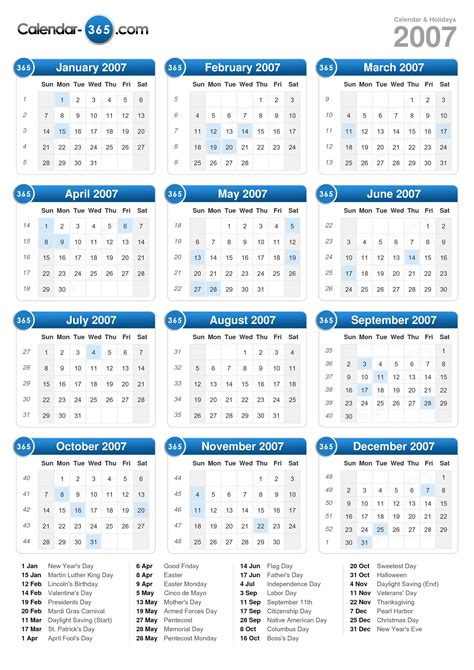 2007 Calendar – Old Calendars