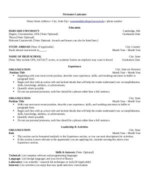 Harvard Resume Template Word - Fill and Sign Printable Template Online