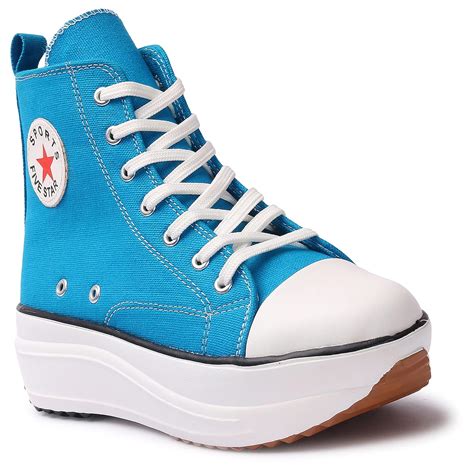 Buy FLYNCE Blue Sneaker for Women - Embellished Casual High Top Ankle ...