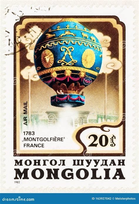 Stamp with Montgolfiere Hot Air Balloon Editorial Photography - Image ...