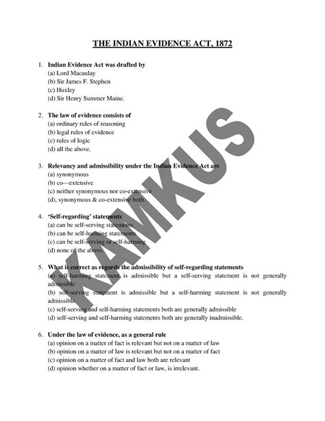 270 MCQ - THE Indian Evidence ACT, 1872 - THE INDIAN EVIDENCE ACT, 1872 ...