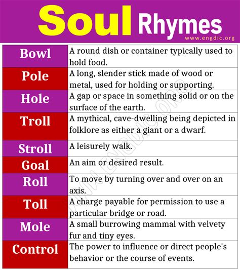 Words that Rhyme with Soul (Soul Rhyme Words) - EngDic