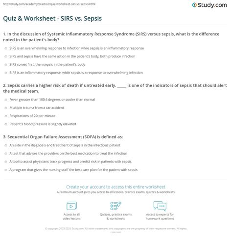 Quiz & Worksheet - SIRS vs. Sepsis | Study.com