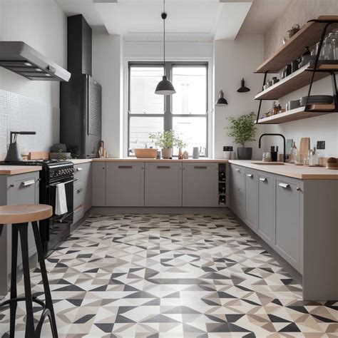 Geometric Vinyl Flooring Brightening a Modern Kitchen Space • 333k ...