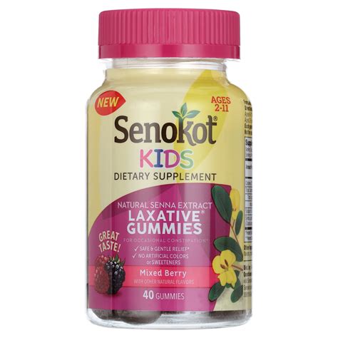 Senokot Kids Mixed Berry Laxative Gummy Age 2+, Senna Extract for Constipation Relief, 40 Ct ...