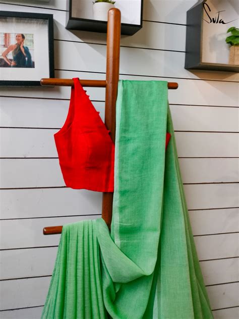 Mulmul Cotton Simple Light Green Saree|Aurora Whispers|Suta