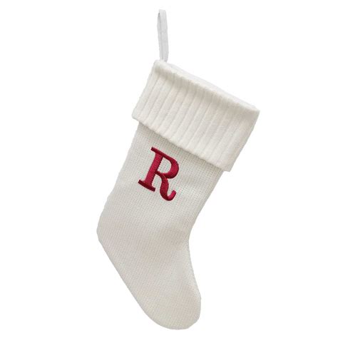 White Knit Monogram R Stocking 19in | Christmas Indoor Decoration | At Home