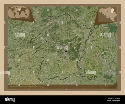 Limburg, province of Belgium. Low resolution satellite map. Locations of major cities of the ...