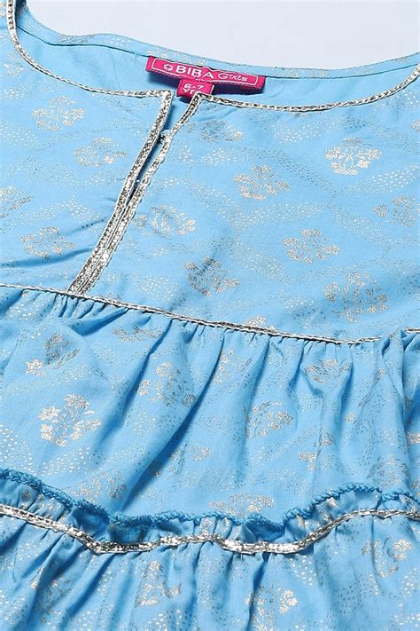 Buy Sky Blue Cotton Tiered Printed 2 Piece Set Online at Biba India