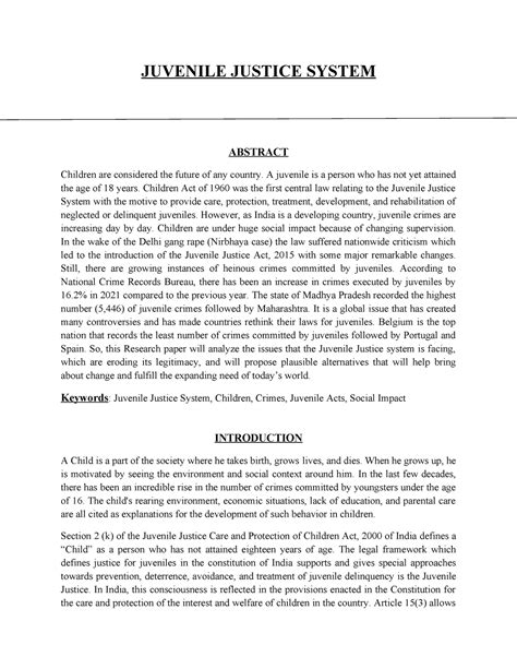 Research Paper - JUVENILE JUSTICE SYSTEM ABSTRACT Children are ...