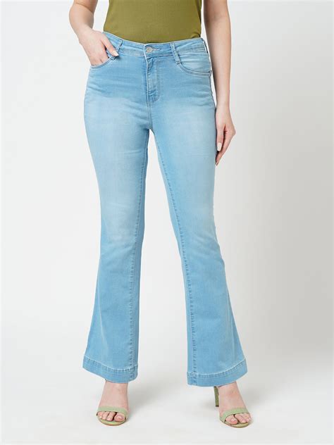 Buy Women Light Blue High-Rise Mini Flare Jeans | Kraus Jeans