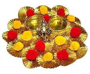 Buy Garv by geetanjali pom pom Gotta Ganesh ji Wooden Base Pooja thali ...