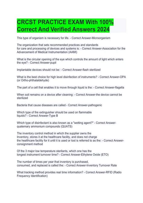 CRCST PRACTICE EXAM With 100% Correct And Verified Answers 2024 - CRCST ...