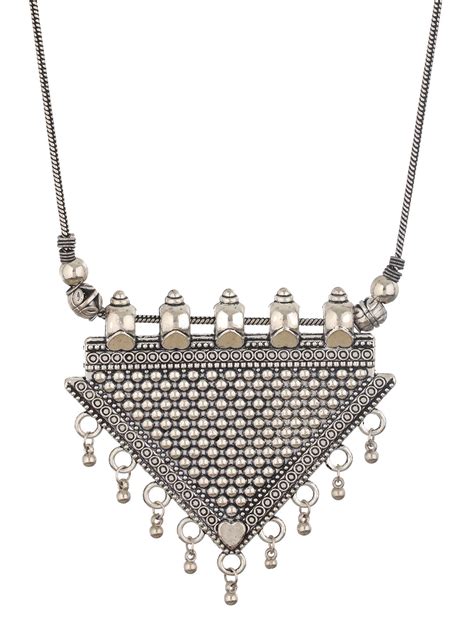 Silver Plated Triangle Shaped Oxidised Necklace – Jazzandsizzle