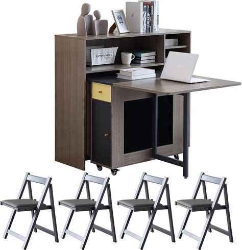 Amazon.com - FUNROLUX Space Saving 6-Piece Folding Dining Table Set ...