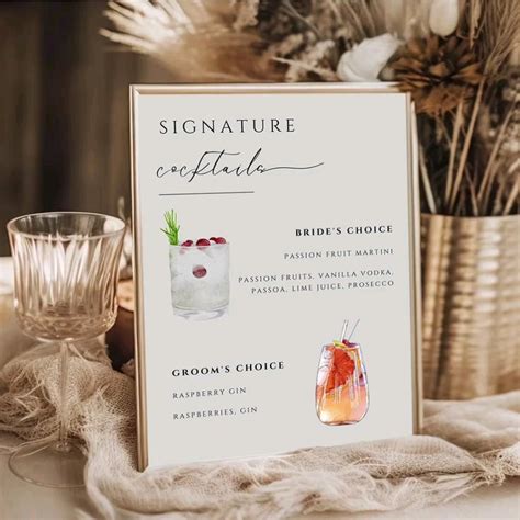 Elegant digital signature drink sign wedding bar menu customizable ...