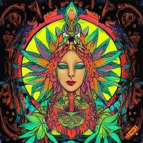 Psychedelic art nouveau style depiction of marijuana