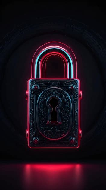 Neon portrait of a lock isolated on dark background | Premium AI ...