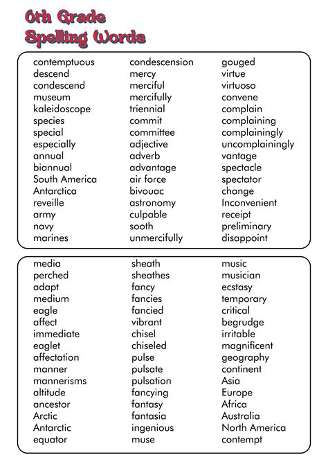 16 6th Grade Spelling Words Worksheets - Free PDF at worksheeto.com