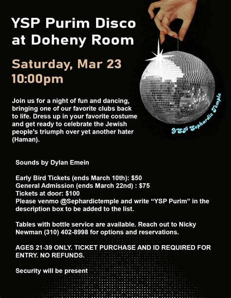 YSP Purim Disco at Doheny Room – Sephardic Temple Tifereth Israel